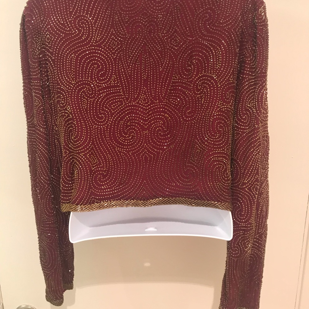 Niteline Della Roufogali SILK Wine/ Gold BEADED CROPPED EVENING JACKET! - Picture 3 of 15